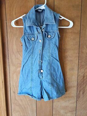 authentic Kids Blue Jean Romper Sleeveless Button Front Cotton Casual Size S